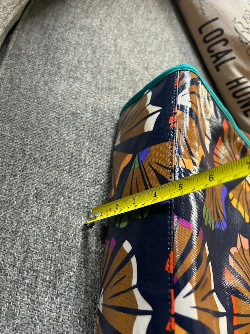 Fossil Navy Floral Fan-Print Tote with Tan Handles and Teal Trim - Picture 12 of 14